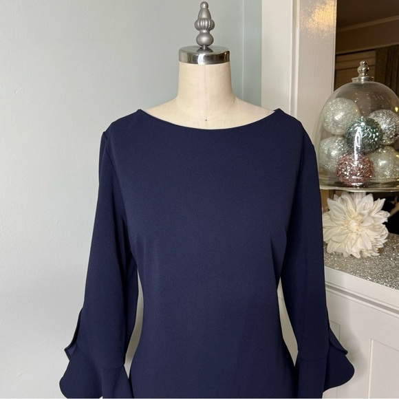 Karl Lagerfeld Navy Shift Dress with Tulip Bell Sleeves 12 Large - Picture 3 of 10